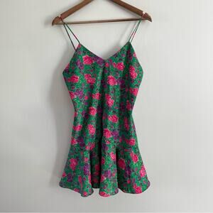 Victoria's Secret Gold Label Babydoll Satin Green Floral Nighty Nightgown Dress